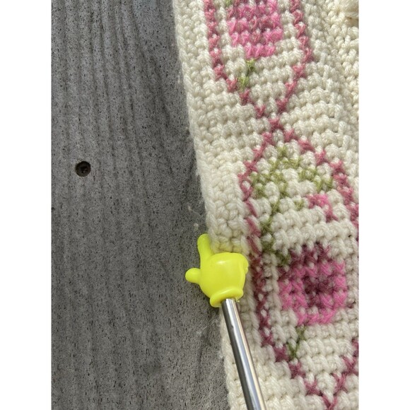 VINTAGE Crochet Popcorn Blanket Afghan Throw Floral EMBROIDERY Macrame Fringe - Picture 11 of 14